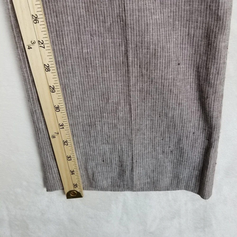 Banana Republic Trouser Pants Womens 4L Brown Pinstripe Martin Fit Linen Blend